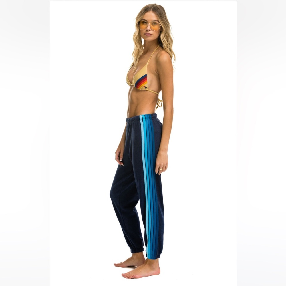 Aviator Nation NEW 5 STRIPE SWEATPANTS - NAVY // BLUE size XS $156